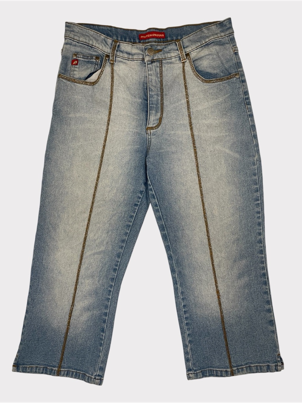 Vintage 2000s Americana Blues Faded Stitched Denim Capris